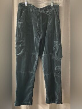 Sundance Nightfall Dark Teal Velvet Cargo Pants with Drawstring Waist